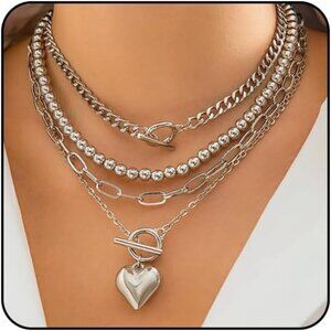 Elegant Women's Layered Necklace Set with Heart Pendant – Adjustable & Stylish